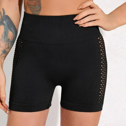 Sexy Black Hollow Out Gym Short - Image 2